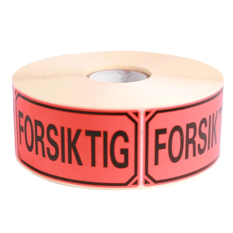 Etiketter, FORSIKTIG, 100 stk 110 x 55 mm