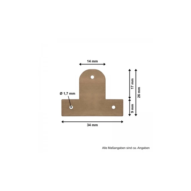 Blindrammefester i messing, bøyelige 26 x 34 mm, 100 stk 