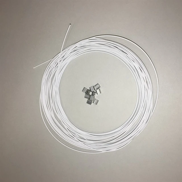 Wire, stål, m/hvit plast, Ø 1,5mm, sett 10m wire + 10 wirelås 
