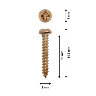 Skruer, panhead, messing, 2,0 x 13 mm 100 stk