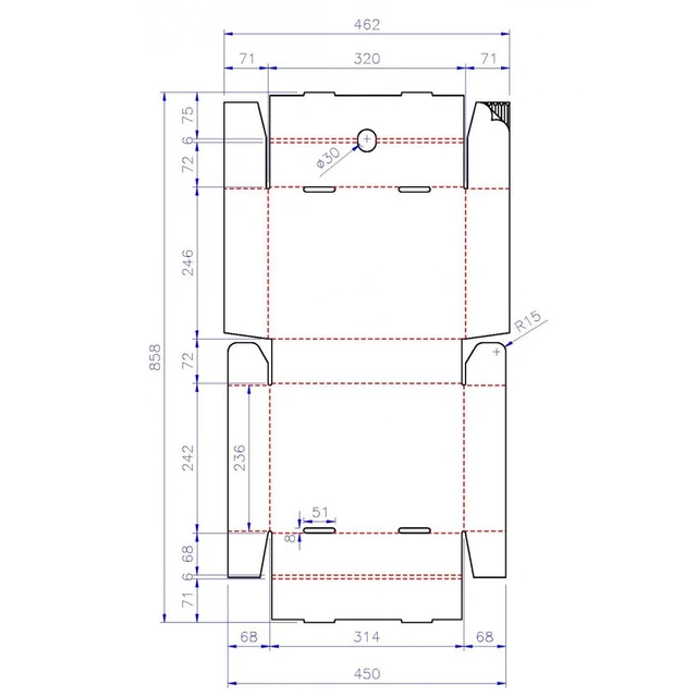 Magasineske, syrefri, 1/4 G, lav Innvendige mål: 313 x 232 x70 mm 