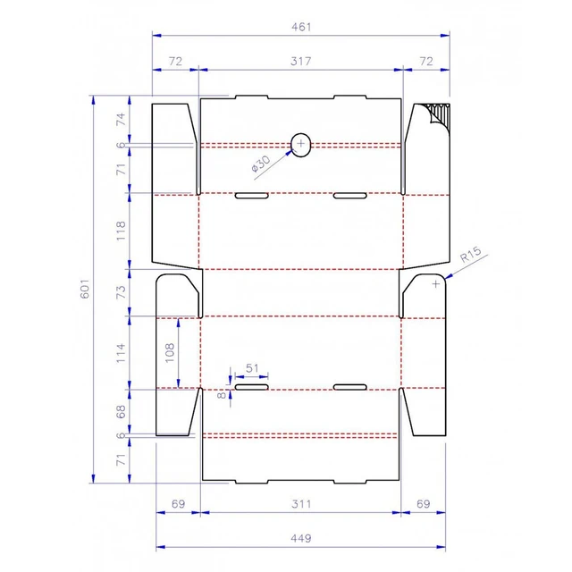 Magasineske, syrefri, 1/8 G Innvendige mål: 318 x 102 x 67 mm 
