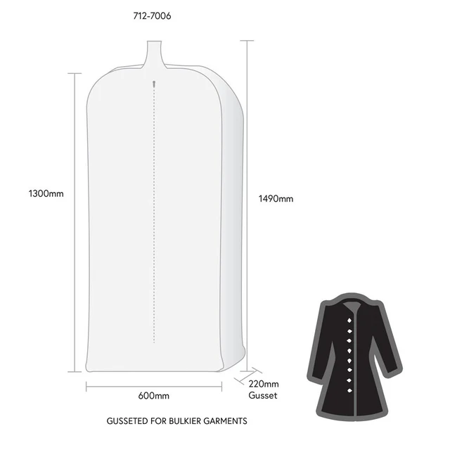 Overtrekk til uniform,  kort 1490 x 600 x 220 mm 