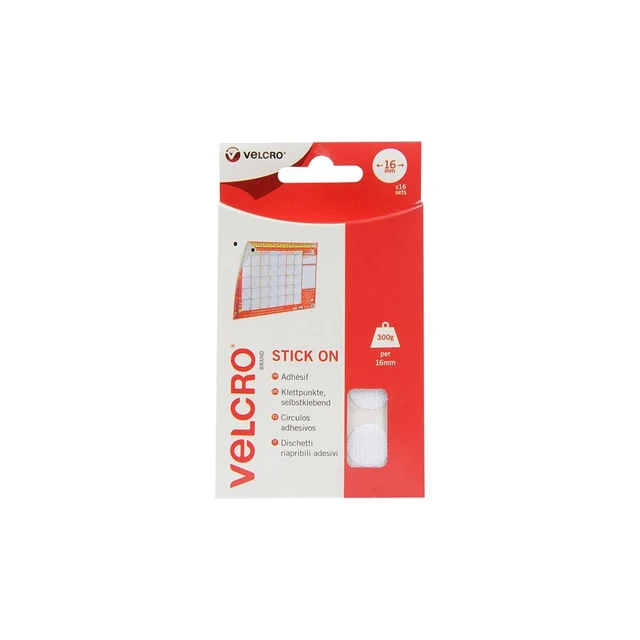 Borrelåspunkt, hook/loop, Ø16 mm, 16 par 